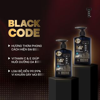 Sữa tắm Nam Hương Nước Hoa TROS BLACK CODE Shower Gel dưỡng ẩm, sáng da ngăn mùi diệt khuẩn, sạch sâu 450ml