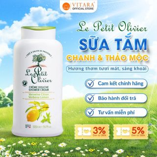Sữa tắm Dưỡng ẩm Hương Chanh & Cỏ Roi NgựaLe Petit Olivier Pháp 500ml Thiên Nhiên, giảm stress, thơm lâu