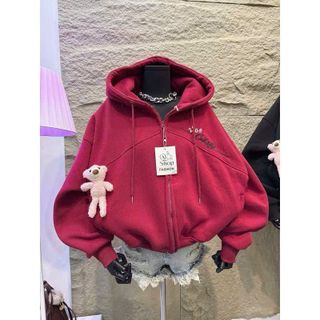 Áo khoác nỉ nữ dây kéo phao, logo thêu 2108 kèm charm