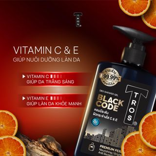 Sữa tắm Nam Hương Nước Hoa TROS BLACK CODE Shower Gel dưỡng ẩm, sáng da ngăn mùi diệt khuẩn, sạch sâu 450ml