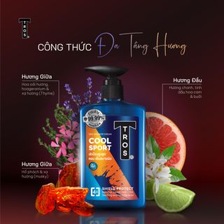 Sữa Tắm Nam TROS Cool Sport Shower Cream Hương Nước Hoa Thể Thao, Kháng Khuẩn, Sạch Sâu, Loại Bỏ Bụi Bẩn 450ml