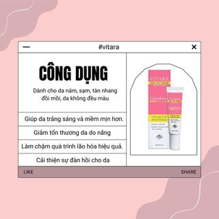 Kem dưỡng trắng da Vitara AHA 10% Cream Extra Plus có Glutathoine giúp da trắng sáng, mềm mịn 20g