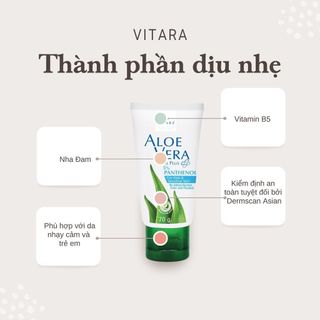 Gel thoa da bị kích ứng Vitara Aloe Vera 5% Panthanol làm dịu da sau bỏng nắng, sần sùi, bị bỏng, cháy nắng 120g