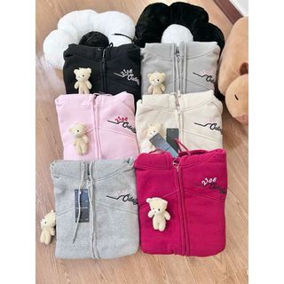 Áo khoác nỉ nữ dây kéo phao, logo thêu 2108 kèm charm