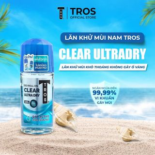 Lăn Khử Mùi Nam TROS Clear Ultra Dry Hương Thơm Mát Lạnh, Chống Ố Vàng Áo, Kiểm Soát Mồ Hôi, Khô Thoáng
