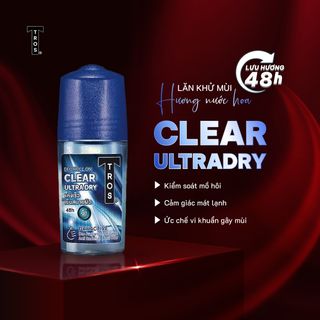 Lăn Khử Mùi Nam TROS Clear Ultra Dry Hương Thơm Mát Lạnh, Chống Ố Vàng Áo, Kiểm Soát Mồ Hôi, Khô Thoáng