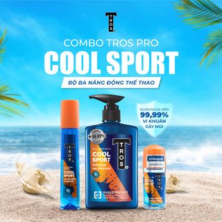 Combo hè năng động TROS Cool Sport Set sữa tắm nam 450ml, lăn khử mùi, xịt khử mùi 100ml dành cho người yêu thể thao, hương nước hoa Thái Lan