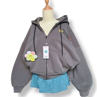 Áo khoác nỉ dành cho nữ dây kéo phao, logo thêu STAYKIND LOVE MORE