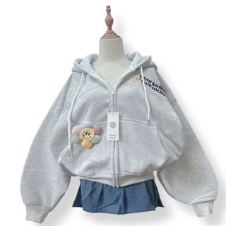 Áo khoác nỉ dành cho nữ dây kéo phao, logo thêu STAYKIND LOVE MORE