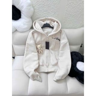 Áo khoác nỉ nữ dây kéo phao, logo thêu 2108 kèm charm