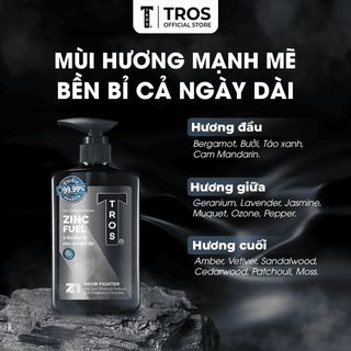 Combo kháng khuẩn ngăn mụn TROS ZinC Fuel hương nước hoa, sạch sâu, loại bỏ dầu nhờn và bụi bẩn, ngăn ngừa mụn Thái Lan