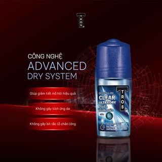 Lăn Khử Mùi Nam TROS Clear Ultra Dry Hương Thơm Mát Lạnh, Chống Ố Vàng Áo, Kiểm Soát Mồ Hôi, Khô Thoáng