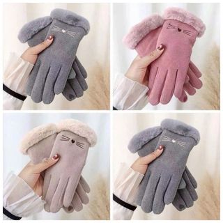 Găng tay lót lông mùa đông hoạ tiết mèo