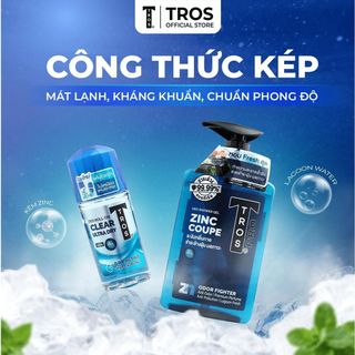 Combo Siêu Rẻ - Sữa tắm nam TROS Zinc Coupe & Lăn khử mùi Clear Ultra – Làm Sạch Sâu, Ngừa Mụn & Khô Thoáng Ngăn Mùi Suốt Ngày