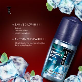 Lăn Khử Mùi Nam TROS ENERGY COOL Kiểm Soát Mùi, Mát Lạnh Sảng Khoái, Hương Thơm Tươi Mát Phù Hợp Dùng Hàng Ngày
