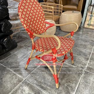 Ghế cafe nhà hàng nhựa giả mây cao cấp ghế mây nhựa đan bông mai