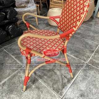 Ghế cafe nhà hàng nhựa giả mây cao cấp ghế mây nhựa đan bông mai