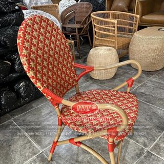 Ghế cafe nhà hàng nhựa giả mây cao cấp ghế mây nhựa đan bông mai