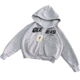Áo Khoác Lửng Nón Rộng 2 Lớp Nỉ Dệt Xuất Khẩu Cho Nữ Thêu Chữ GEE SAS