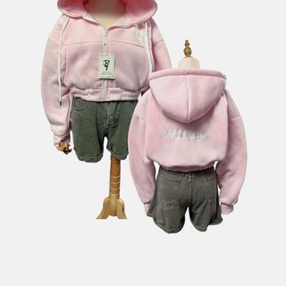 Áo Khoác Croptop Nón Rộng 2 Lớp Vải Chính Logo Thêu Chữ M- Chất Nỉ Bông Dày Mịn
