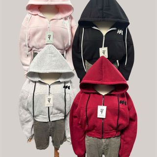 Áo Khoác Croptop Nón Rộng 2 Lớp Vải Chính Logo Thêu Chữ M- Chất Nỉ Bông Dày Mịn
