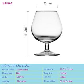 BỘ 6 LY UỐNG RƯỢU VANG DELI 250ML EJ5402