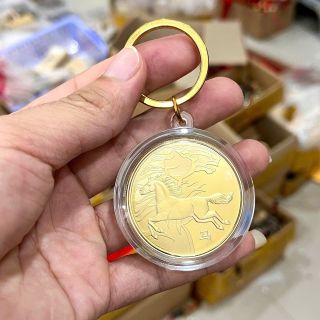 Móc Khóa Xu 12 Con Giáp Mạ Vàng Treo Oto, Xe Máy Phong Thủy, Lì Xì Tết