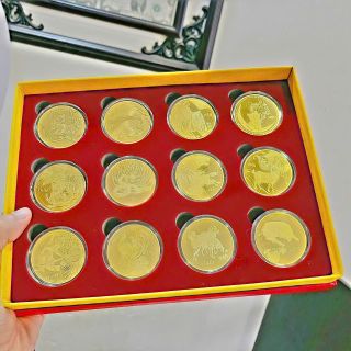 Bộ 12 Con Giáp Mạ Vàng Kèm Hộp Đỏ - quà tặng Tết Ý Nghĩa