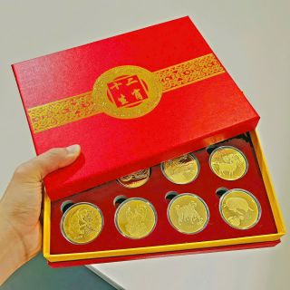 Bộ 12 Con Giáp Mạ Vàng Kèm Hộp Đỏ - quà tặng Tết Ý Nghĩa