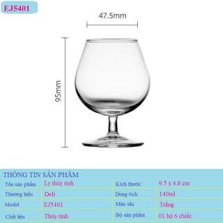 BỘ 6 LY UỐNG RƯỢU VANG DELI 140ML EJ5401