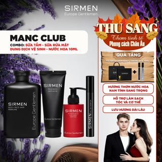 Bộ quà tặng cho nam MANC CLUB - Gồm Sữa tắm gội 4in1, Sữa rửa mặt 2in1, Dung dịch vệ sinh 3in1 và Nước hoa nam Eau de Parfum 10ml hương nước hoa châu Âu SIRMEN | TẶNG TÚI XÁCH & NƯỚC HOA 10ML