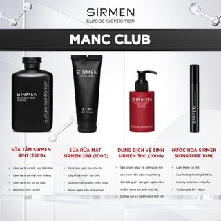 Bộ quà tặng cho nam MANC CLUB - Gồm Sữa tắm gội 4in1, Sữa rửa mặt 2in1, Dung dịch vệ sinh 3in1 và Nước hoa nam Eau de Parfum 10ml hương nước hoa châu Âu SIRMEN | TẶNG TÚI XÁCH & NƯỚC HOA 10ML