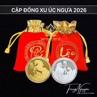 Combo Sỉ Cặp Xu Úc Ngựa Mạ Vàng Bạc Lì Xì Tết 2025 Tặng Kèm Túi Gấm