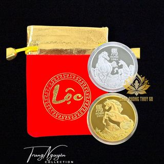 Combo Sỉ Cặp Xu Úc Ngựa Mạ Vàng Bạc Lì Xì Tết 2025 Tặng Kèm Túi Gấm