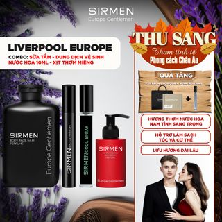 Bộ quà tặng cho nam LIVERPOOL EUROPE - Gồm Sữa tắm 350g, Nước hoa nam 10ml, Xịt thơm miệng và Dung dịch vệ sinh nam 100g SIRMEN |TẶNG TÚI XÁCH & NƯỚC HOA 10ML