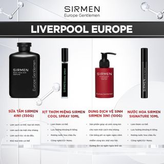 Bộ quà tặng cho nam LIVERPOOL EUROPE - Gồm Sữa tắm 350g, Nước hoa nam 10ml, Xịt thơm miệng và Dung dịch vệ sinh nam 100g SIRMEN |TẶNG TÚI XÁCH & NƯỚC HOA 10ML