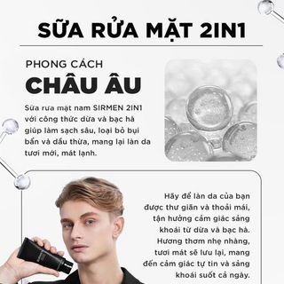Gel rửa mặt nam 2 in 1 SIRMEN Europe Gentlemen 100g chiết xuất cao cấp công nghệ tiên tiến