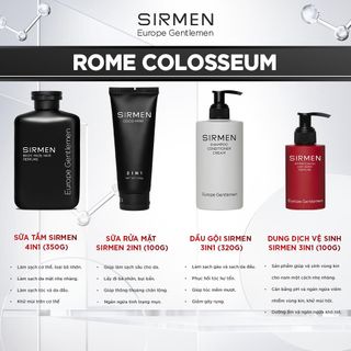 Bộ quà tặng cho nam ROME COLOSSEUM - Gồm Sữa tắm 4IN1, Dầu gội xả dưỡng 3IN1, Dung dịch vệ sinh 2IN1 và GEL rửa mặt nam SIRMEN | TẶNG TÚI XÁCH & NƯỚC HOA 10ML