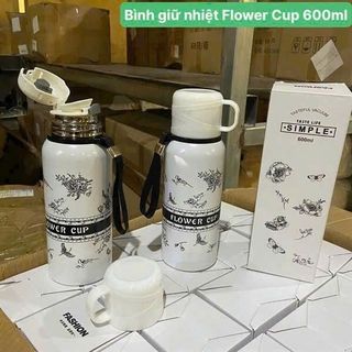 BGN Bình Giữ Nhiệt Kèm 2 Cốc Flower Cup 600ml ( THÙNG 50C )