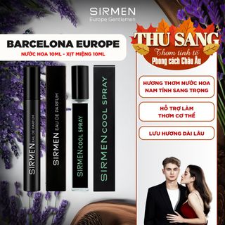 Combo Barcelona Europe Xịt thơm miệng Mint Cool Spray & 01 chai Nước hoa nam SIRMEN Eau de Parfum Châu Âu Europe Gentlemen chai 10ml thơm tự nhiên sang trọng