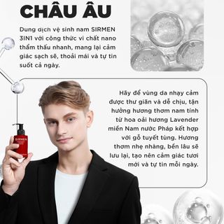 Combo Amsterdam Europe Dung dịch vệ sinh nam & Sữa rửa mặt SIRMEN Europe Gentlemen chiết xuất cao cấp công nghệ tiến tiến