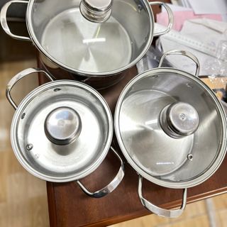 BỘ 3 NỒI INOX 1 ĐÁY RAINY 16/18/24 QUAI ĐŨA NẮP INOX