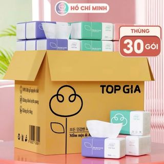 Giấy Ăn TopGia Thùng 30 Gói 30 Màu 300 Tờ 4 Lớp