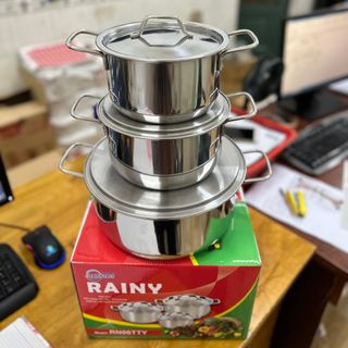 BỘ 3 NỒI INOX 1 ĐÁY HOMKINGCOOK QUAI ĐŨA NẮP INOX