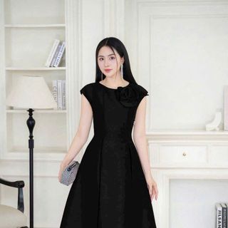 Đầm xòe Tùng xếp ly kèm bông sang trọng hàng cao cấp Sk756334