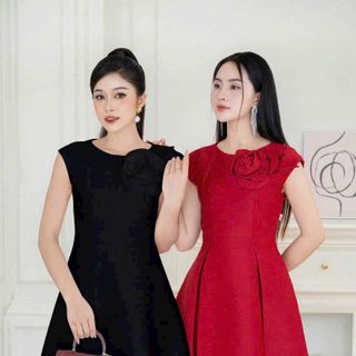 Đầm xòe Tùng xếp ly kèm bông sang trọng hàng cao cấp Sk756334