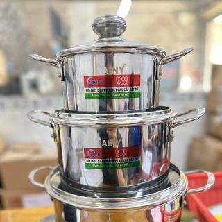 BỘ 3 NỒI INOX 1 ĐÁY HOMKINGCOOK QUAI ĐŨA NẮP INOX