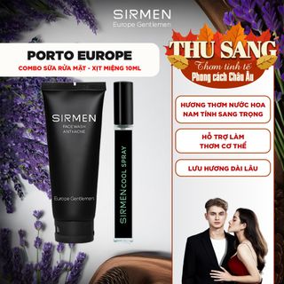 Combo PORTO EUROPE Xịt thơm miệng Mint Cool Spray 10ml & Sữa rửa mặt nam 2 in 1 nguyên liệu châu Âu SIRMEN Europe Gentlemen 100g chiết xuất tự nhiên công nghệ EU-Nano