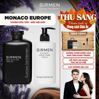 Bộ quà tặng cho nam MONACO EUROPE - Gồm Sữa tắm 350g và Dầu gội 320g SIRMEN Europe Gentlemen 100g chiết xuất cao cấp công nghệ tiên tiến | TẶNG TÚI XÁCH & NƯỚC HOA 10ML