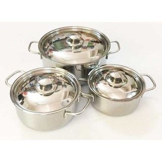 BỘ 3 NỒI INOX 1 ĐÁY RAINY 16/18/24 QUAI ĐŨA NẮP INOX